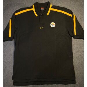 VINTAGE nike 90'S PITTSBURGH STEELERS Black Yellow Short Sleeve M Polo EMBROIDER